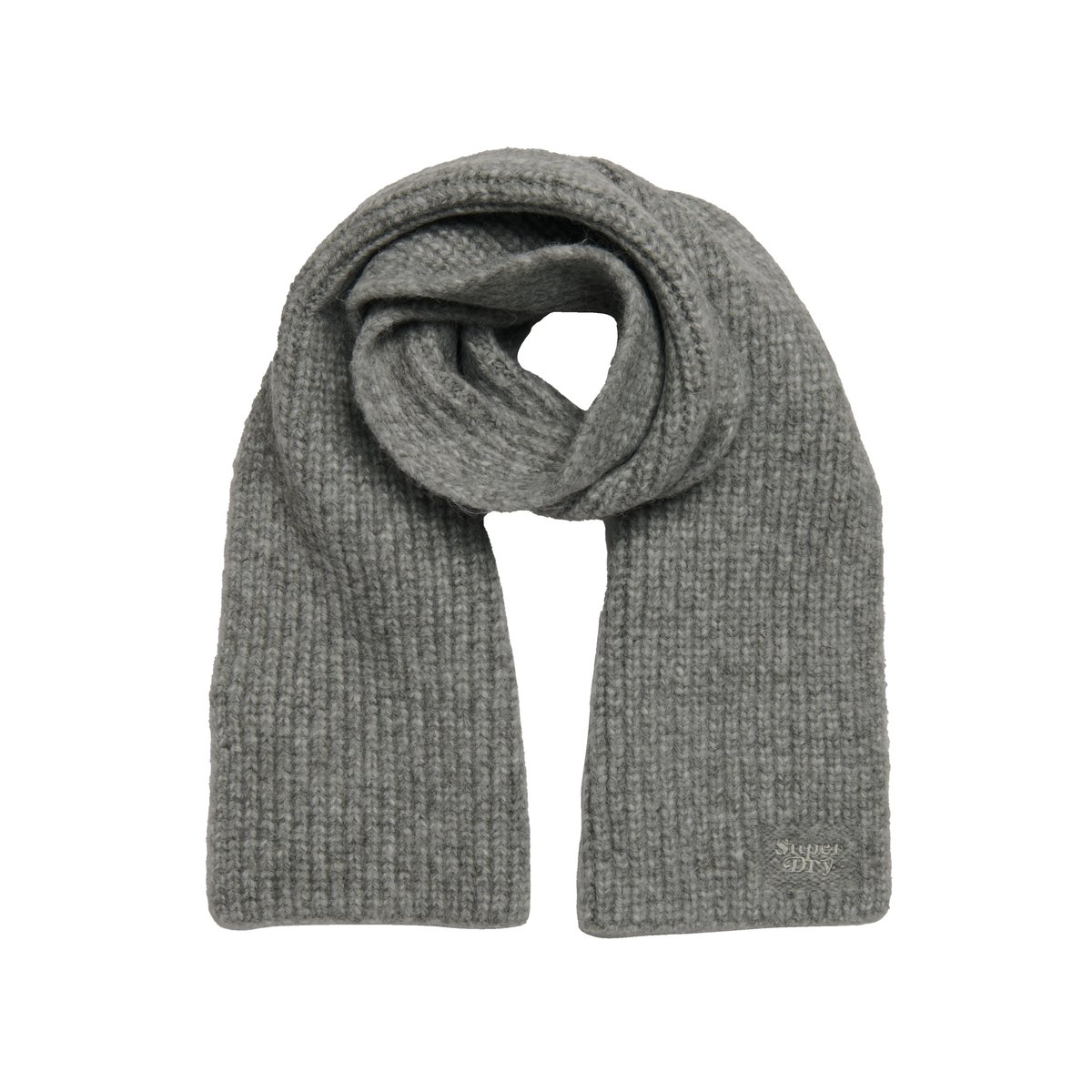 Écharpe en maille côtelée gris chiné, SUPERDRY