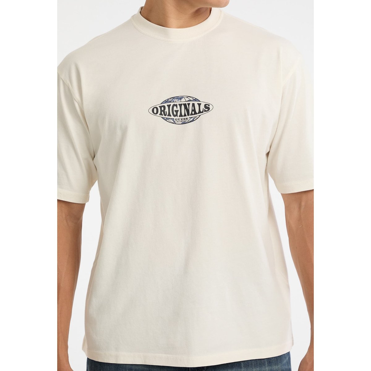T-Shirt Logo Imprimé crème, GUESS JEANS