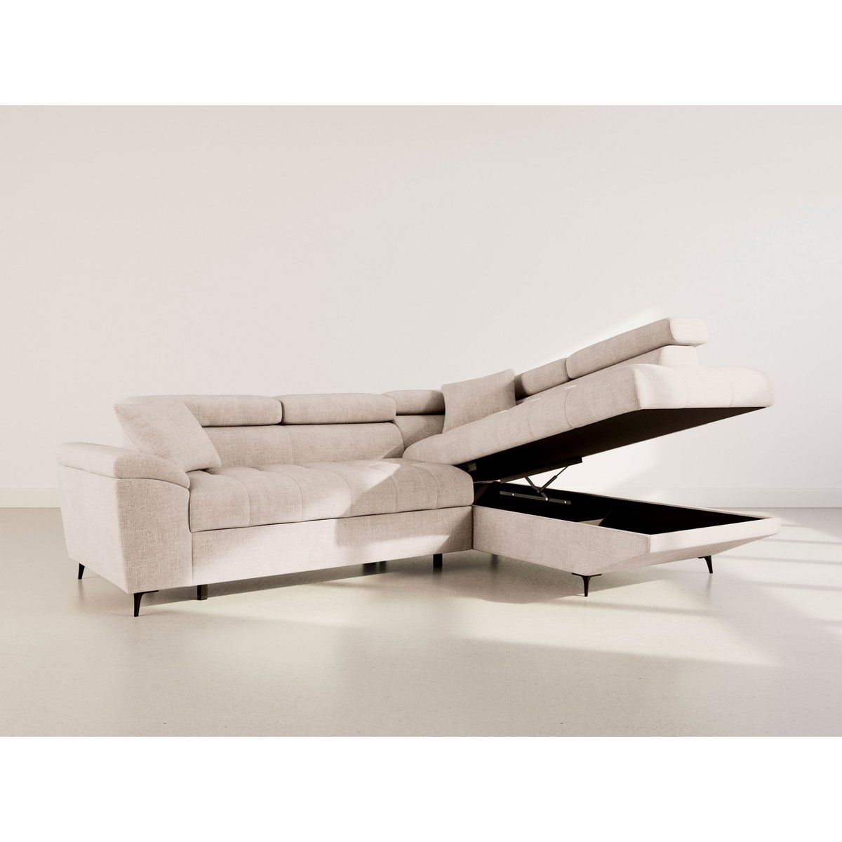 Canapé angle droit convertible velours texturé, CAMILLE beige, BEST MOBILIER