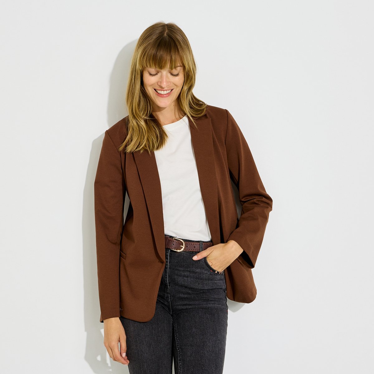 Veste blazer tailleur maille marron, GRAIN DE MALICE