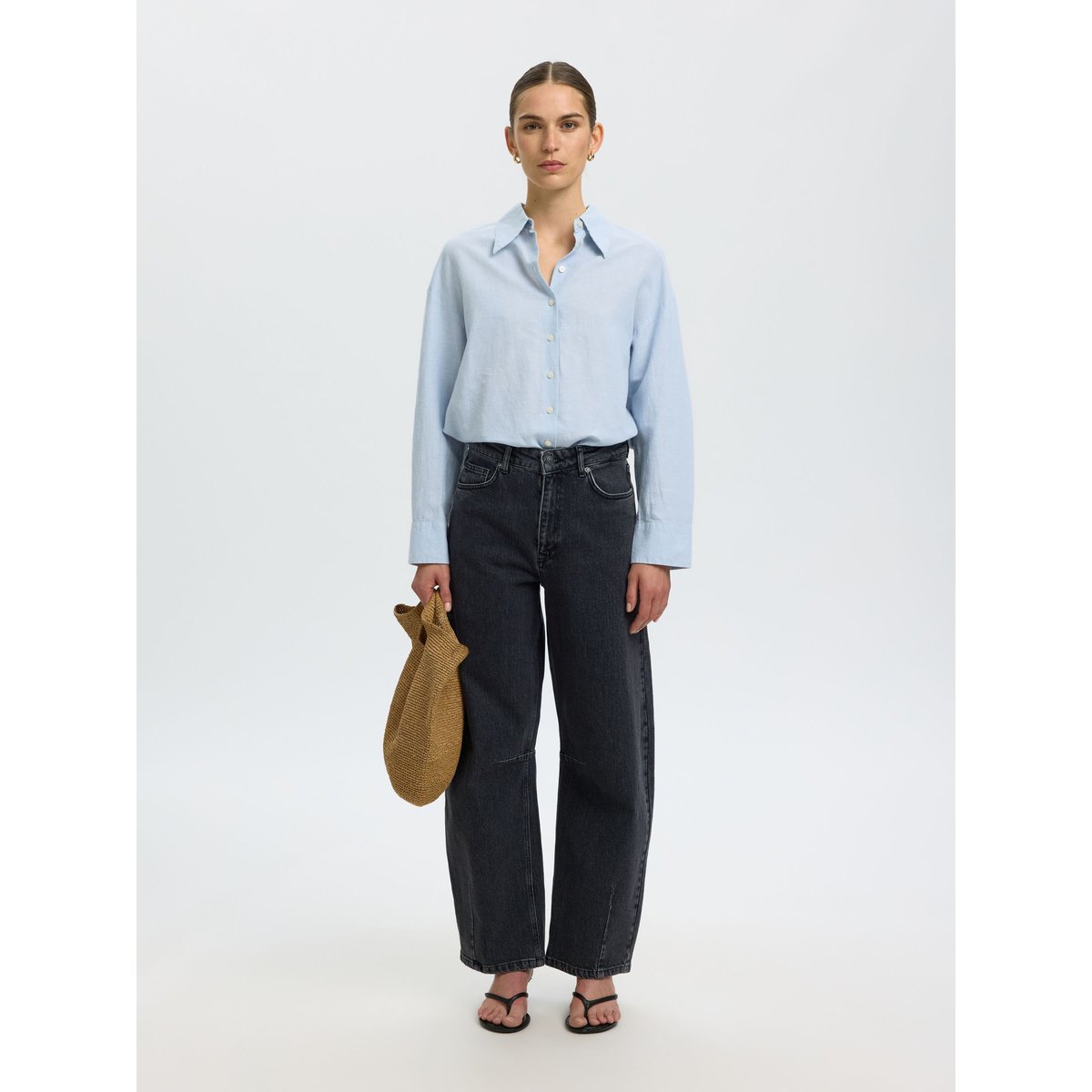 Jeans Barrel medium grey denim, SELECTED