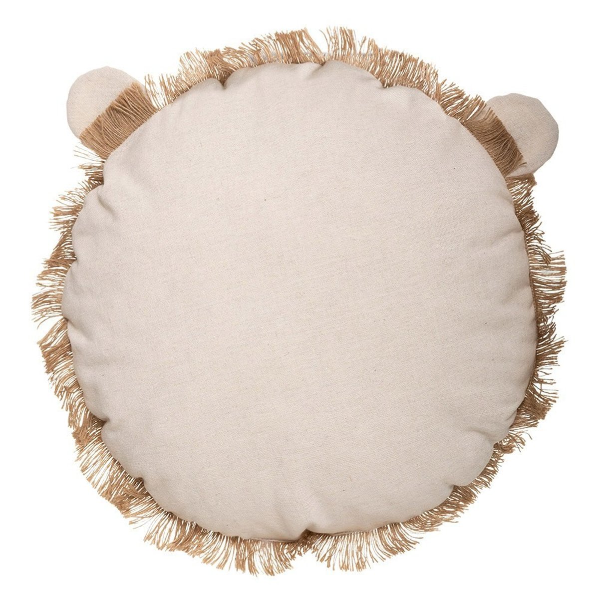 Coussin rond lion franges 38 beige, ATMOSPHERA