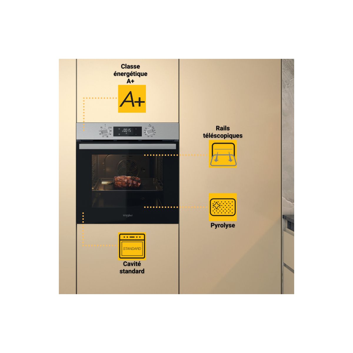 Four encastrable OMR58RR1X - Pyrolyse, Ajout Vapeur Gentle Steam, Inox Anti-traces couleur unique, WHIRLPOOL