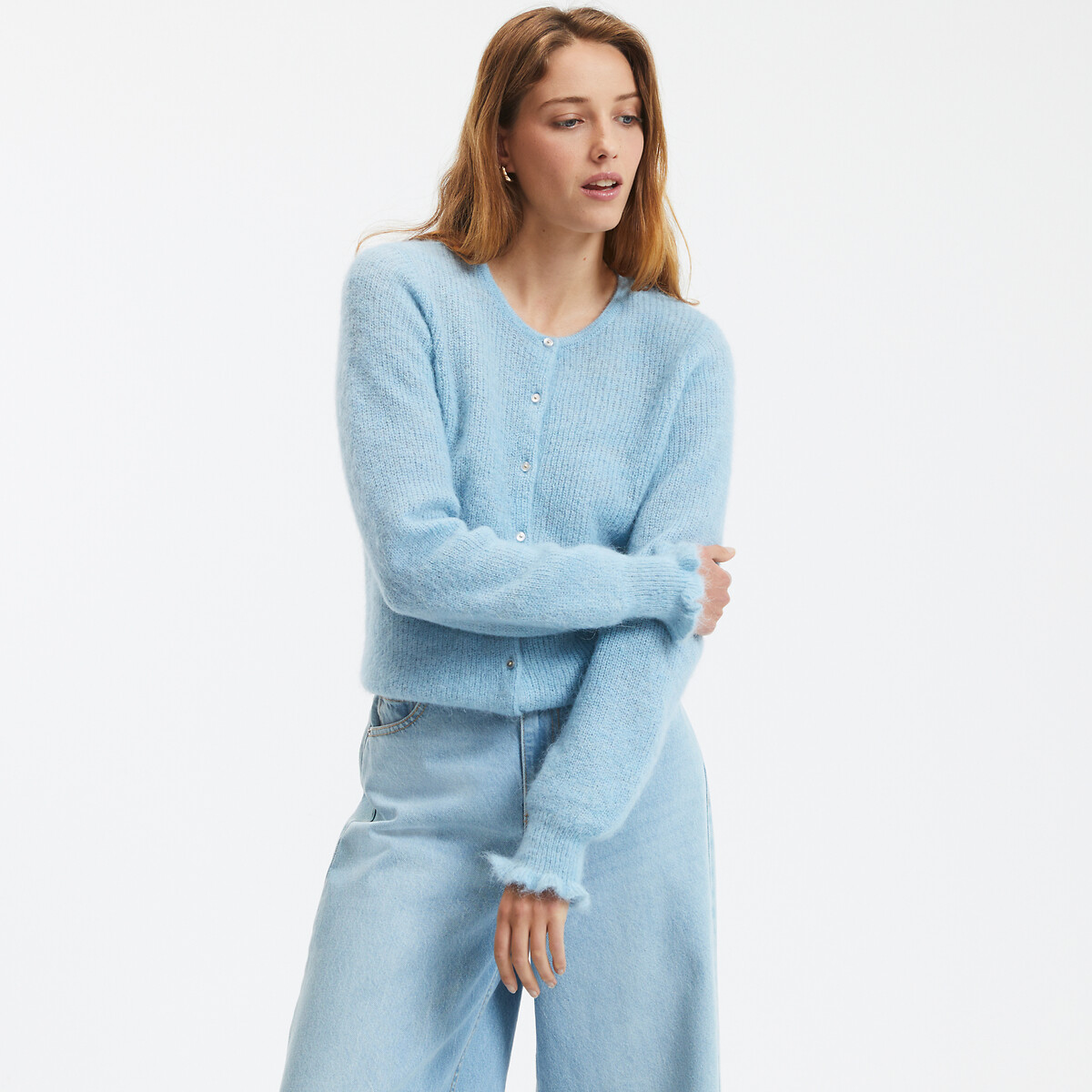 Juni organic cotton cardigan with crew neck, light purple, Samsoe And  Samsoe | La Redoute