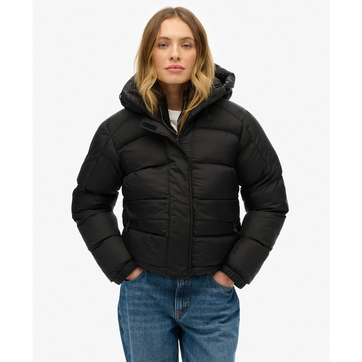 Doudoune Noire à Capuche noir, SUPERDRY
