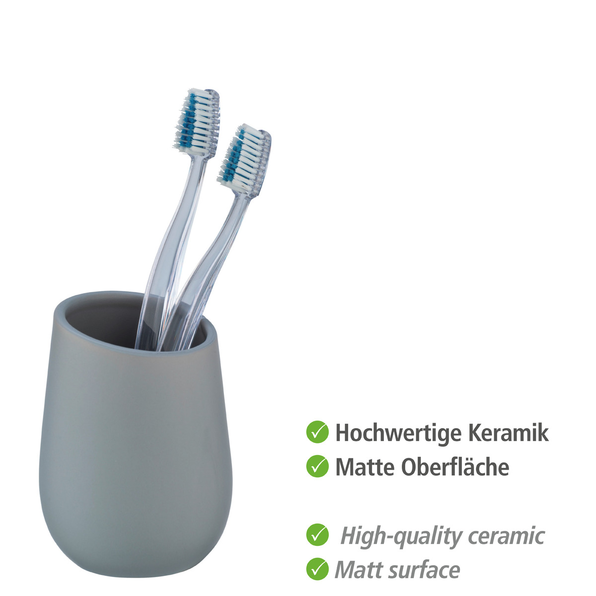 Set distributeur et pot brosse à dents BADI gris, WENKO