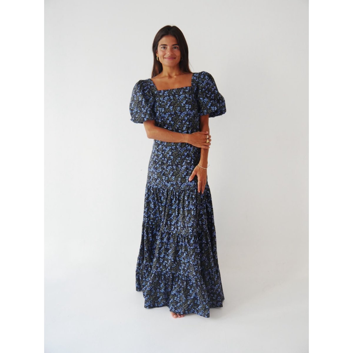 Robe longue fleurie à étages MAR bleu marine / vert, MINDTRAVELER