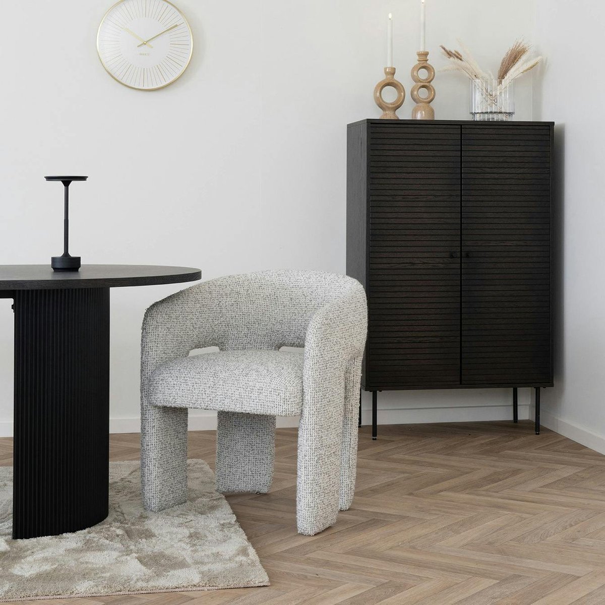 Fauteuil de table en tissu chiné beige TULSA gris, PIER IMPORT
