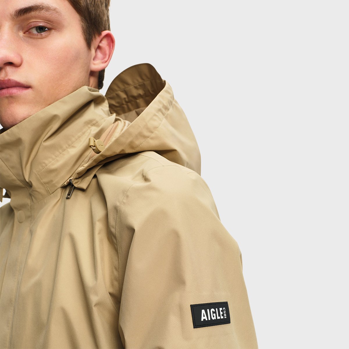 Parka longue imperméable à capuche rétractable GORE-TEX sable, AIGLE