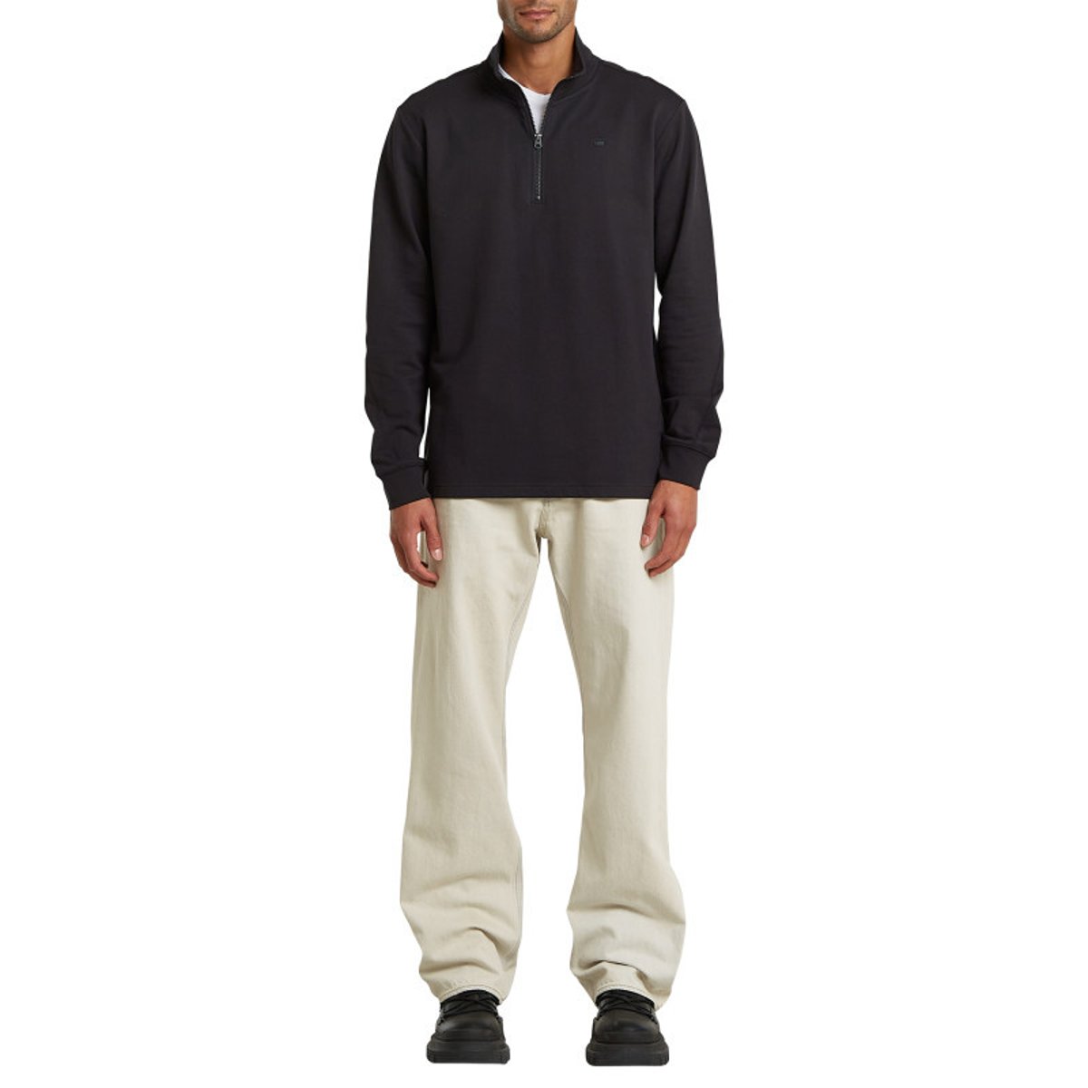 Pull en coton biologique noir uni avec une coupe droite et un col montant noir, G-Star RAW