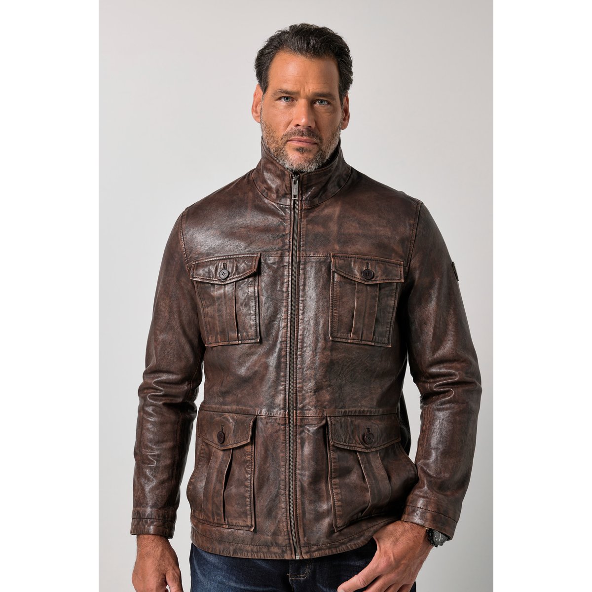 Veste en cuir, cuir marron foncé, JP1880