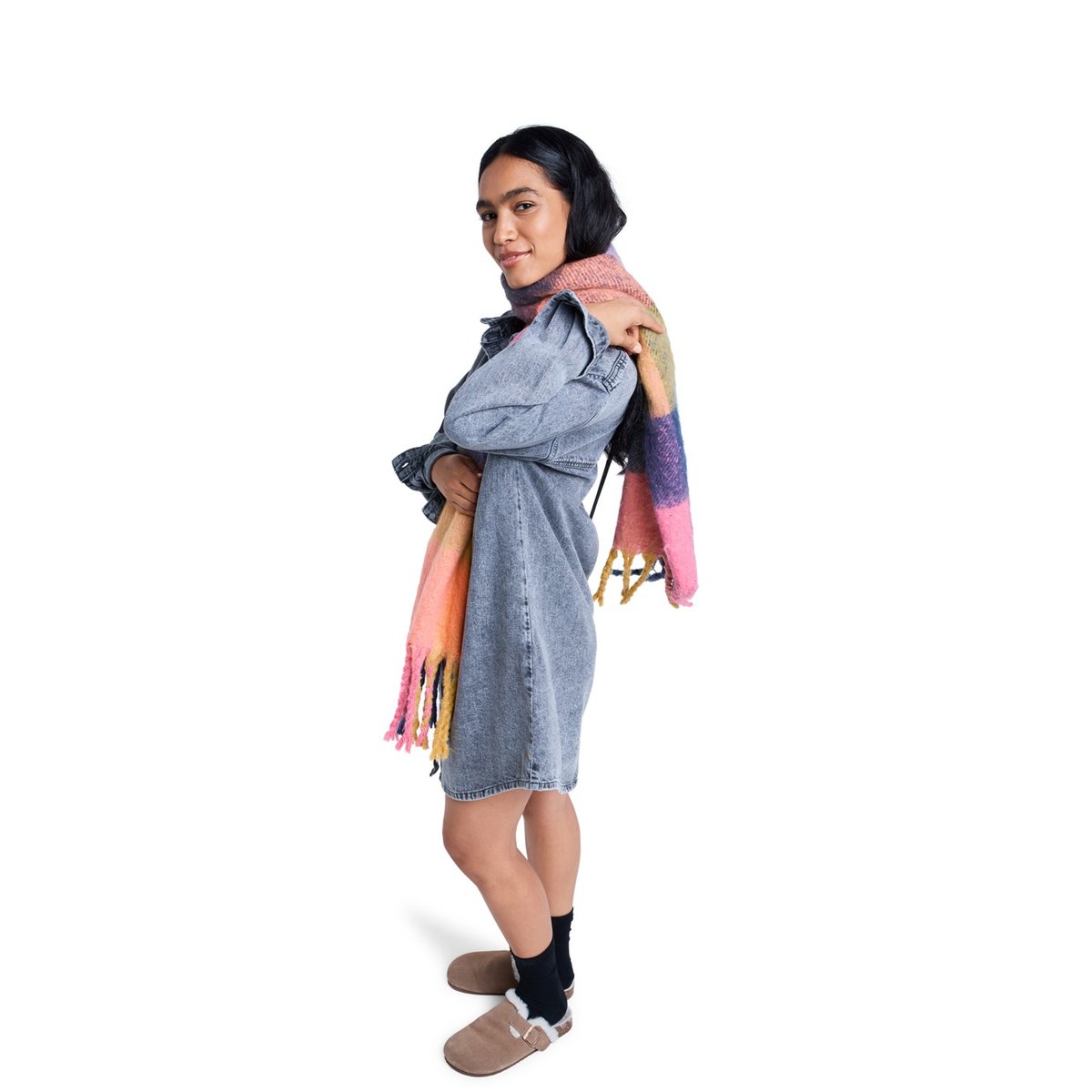 Mini robe chemise à manches longues en jean TIDAL MOON. gris mid grey, ROXY
