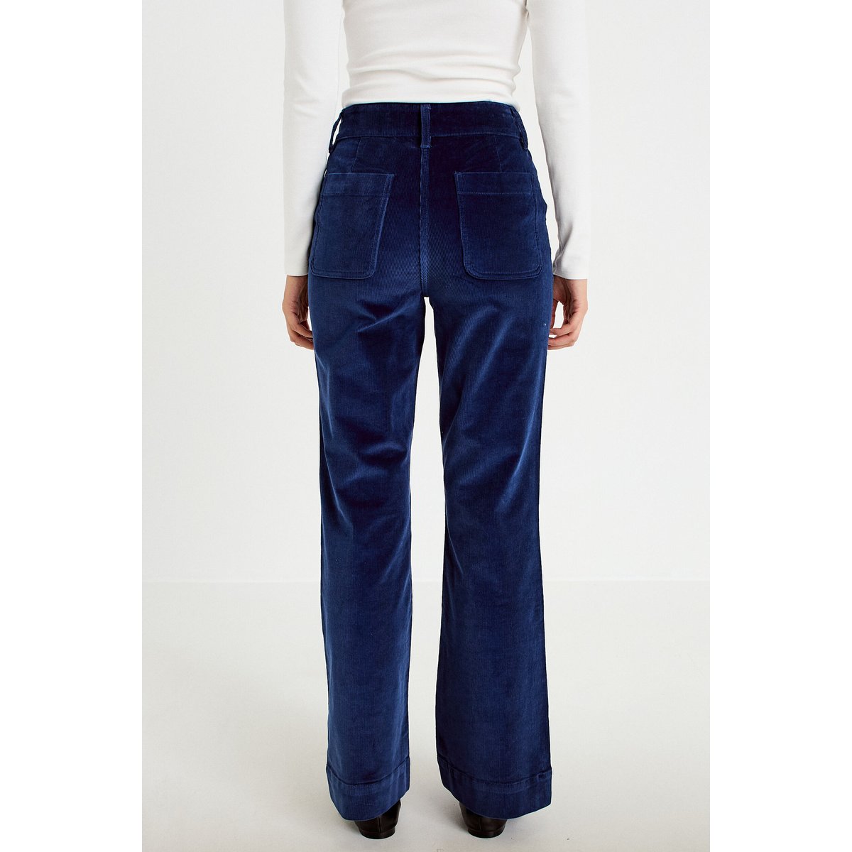 Pantalon bootcut taille haute velours bleu marine, CACHE CACHE