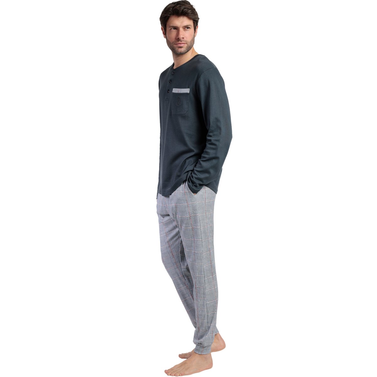Pyjama pantalon top manches longues Harris gris, ADMAS