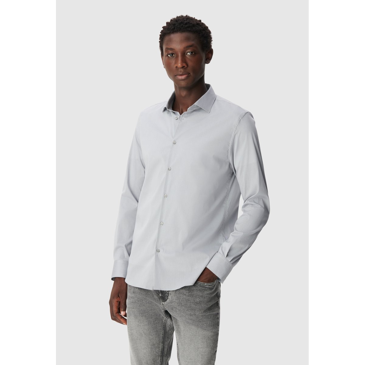 Chemise slim motif fines rayures gris foncé, IKKS