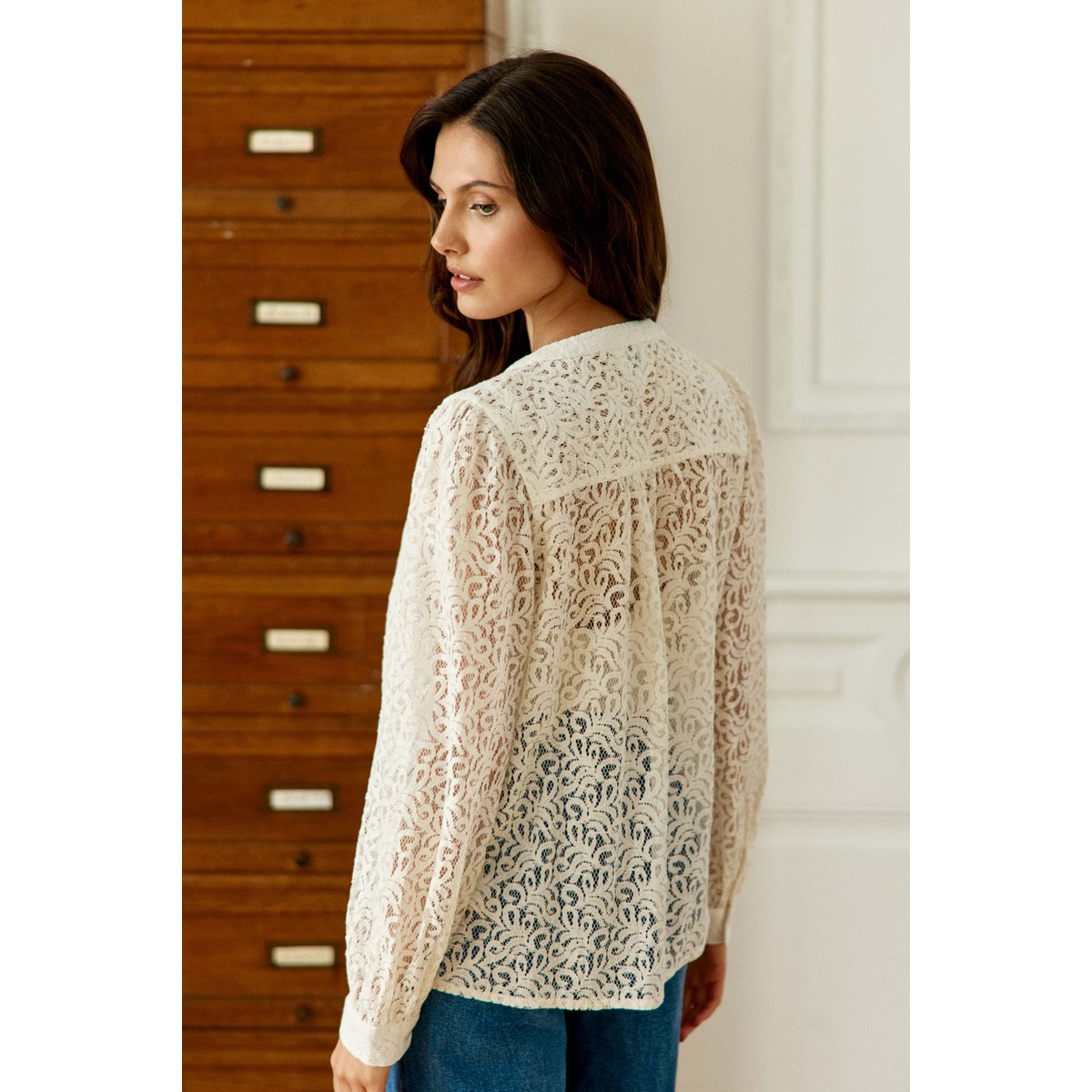 Blouse manches longues col v uni BLANDINE 11-ecru, LA PETITE ETOILE