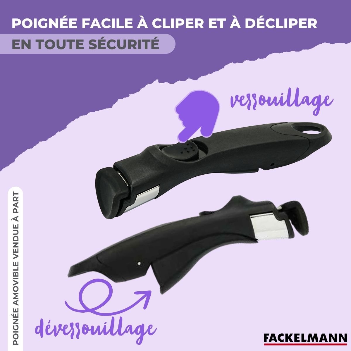 Poêle à manche amovible InoGrip inox, FACKELMANN