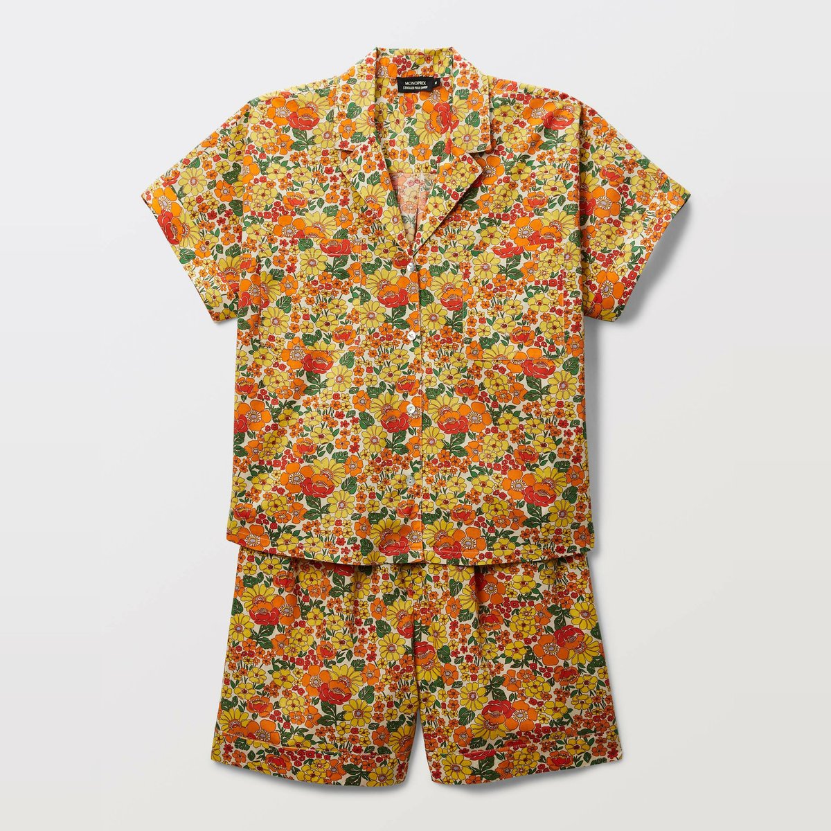 Pyjama imprimé en coton BIO GOTS jaune pastel, MONOPRIX