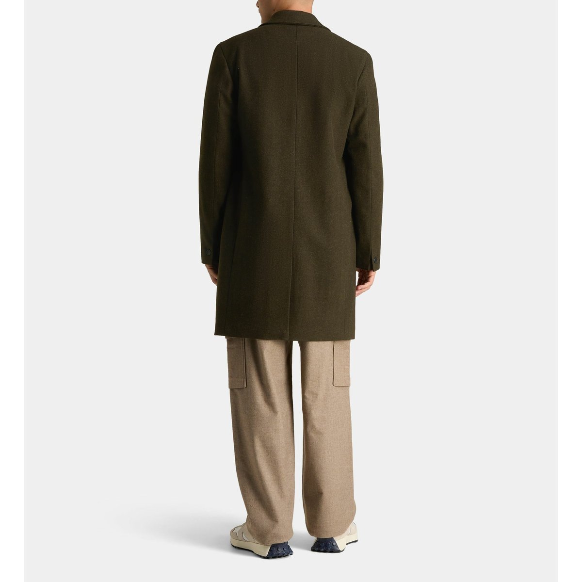 Manteau roat mi-long en laine mélangée kaki foncé, GALERIES LAFAYETTE