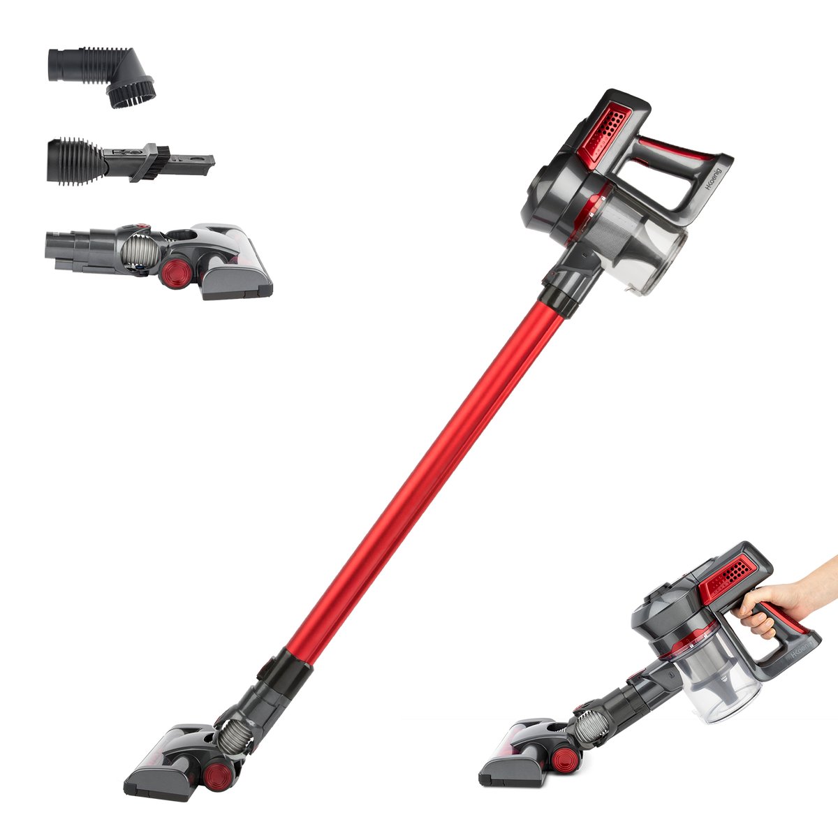 Aspirateur balai powerclean et batterie rechargeable -up600+bty600 rouge, H.KOENIG
