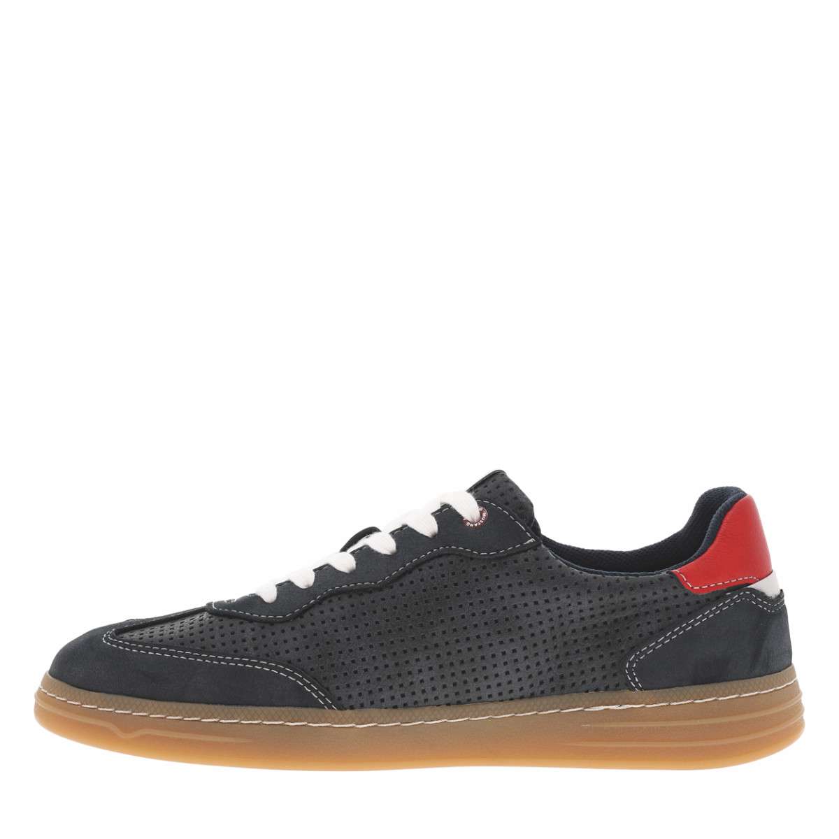 Tennis kakis à petits trous avec des lacets plats et une semelle plate bleu, MUSTANG