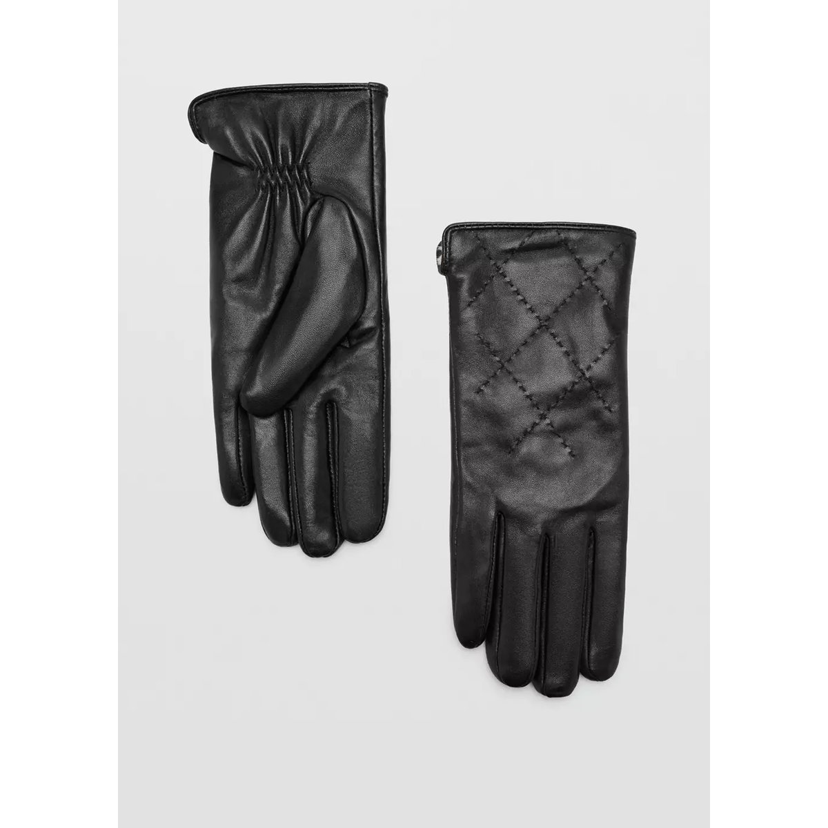 Gants matelassés en cuir noir, MANGO