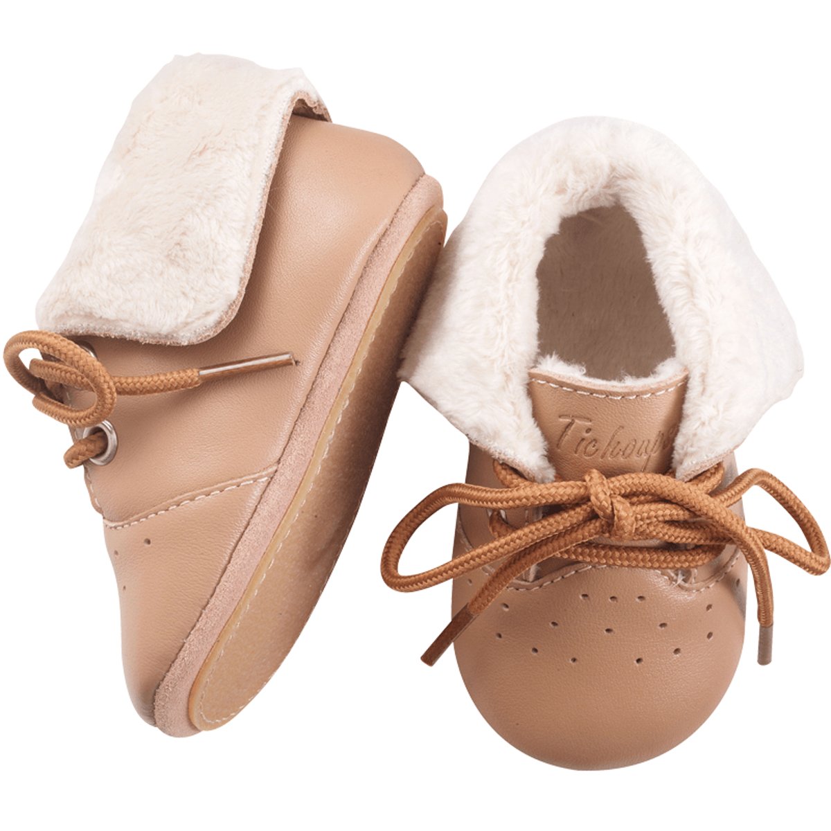 Chaussures bébé cuir souple fourrées Tichoo beige, TICHOUPS