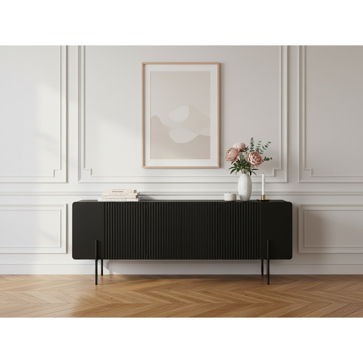 Meuble TV 150 cm panneaux de particules et MDF, MATHILDE noir, BOBOCHIC