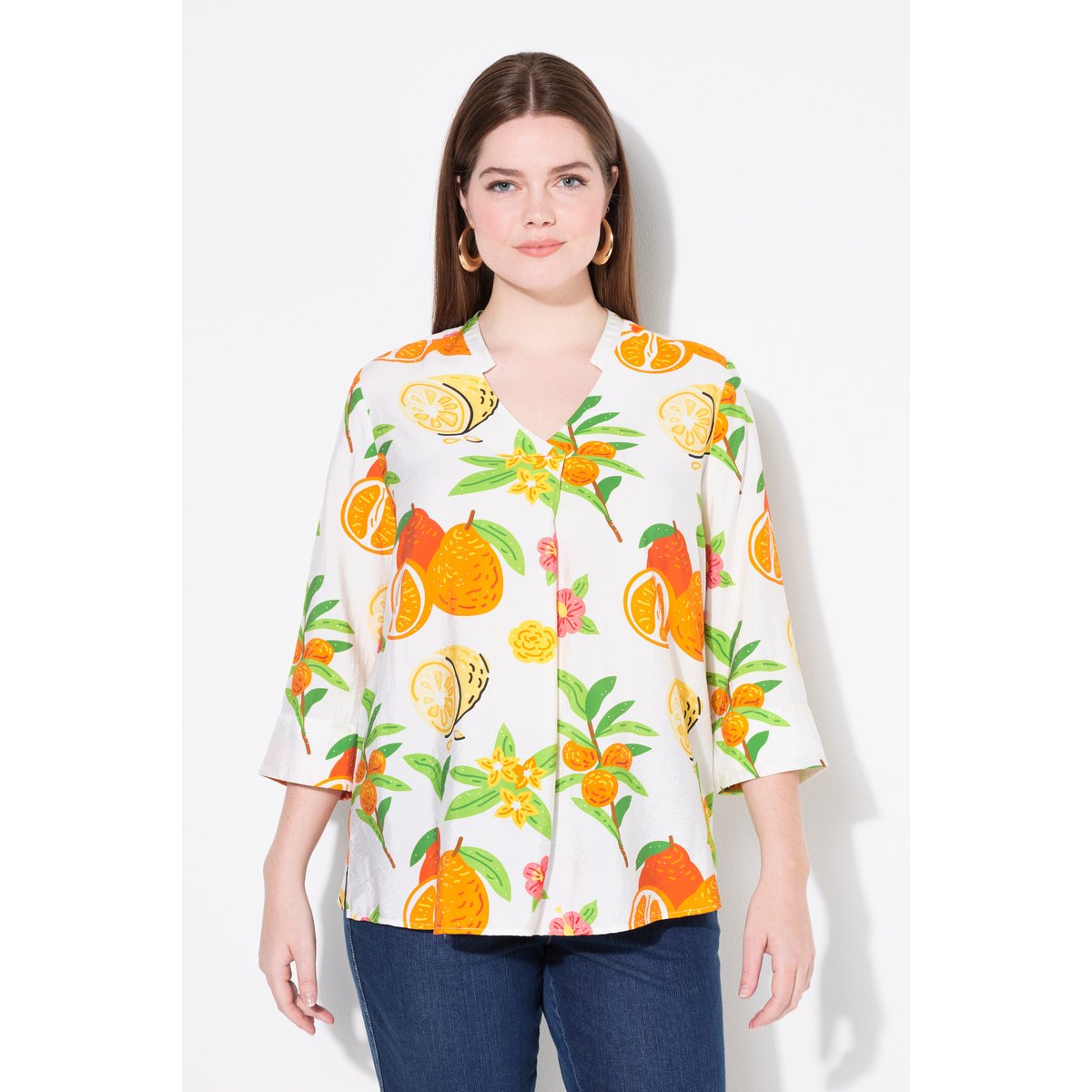 Tunique, motif fruits. Col montant blanc neige, ULLA POPKEN