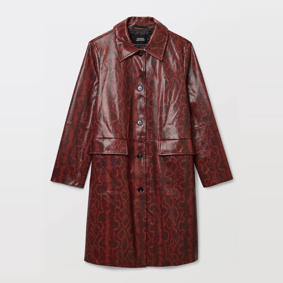 Manteau mi-long effet python cabernet, MONOPRIX