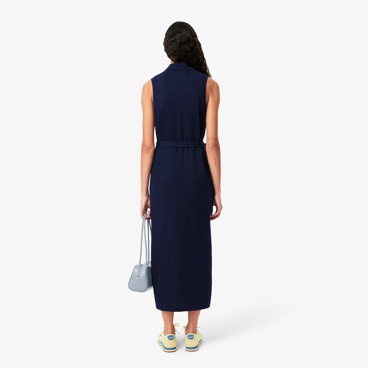 Robe polo longue en mini Piqué stretch bleu-166, LACOSTE