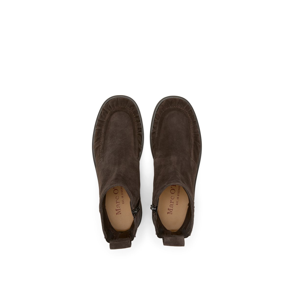 Bottines modèle Erin en cuir velours huilé marron foncé, MARC O'POLO