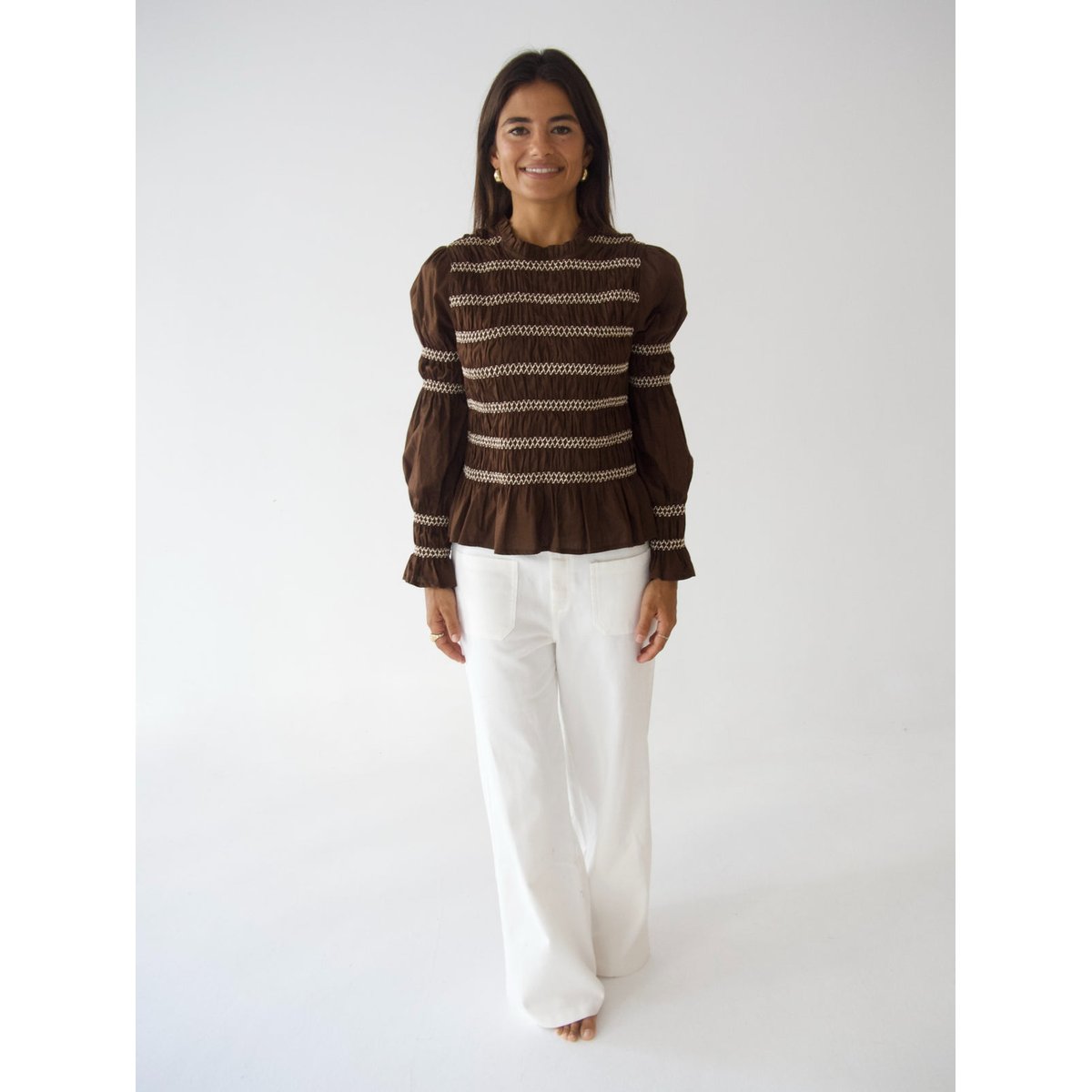 Blouse smockée manches bouffantes ELOISE marron, MINDTRAVELER