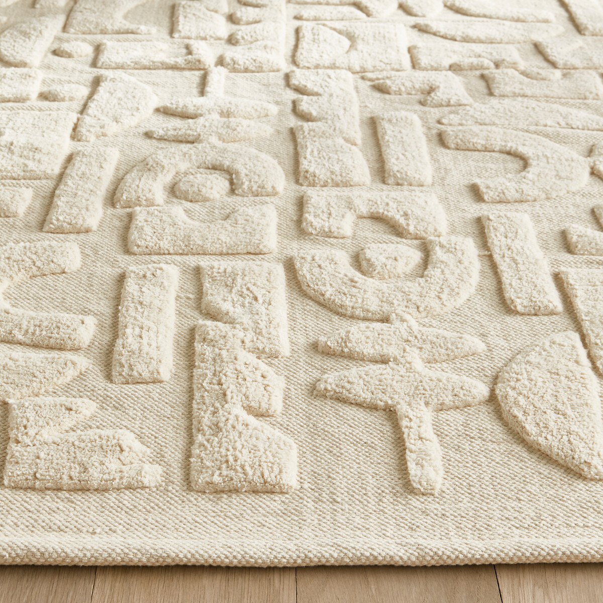 Tapis enfant motif géométrique coton bio, Podotak ecru, AM.PM
