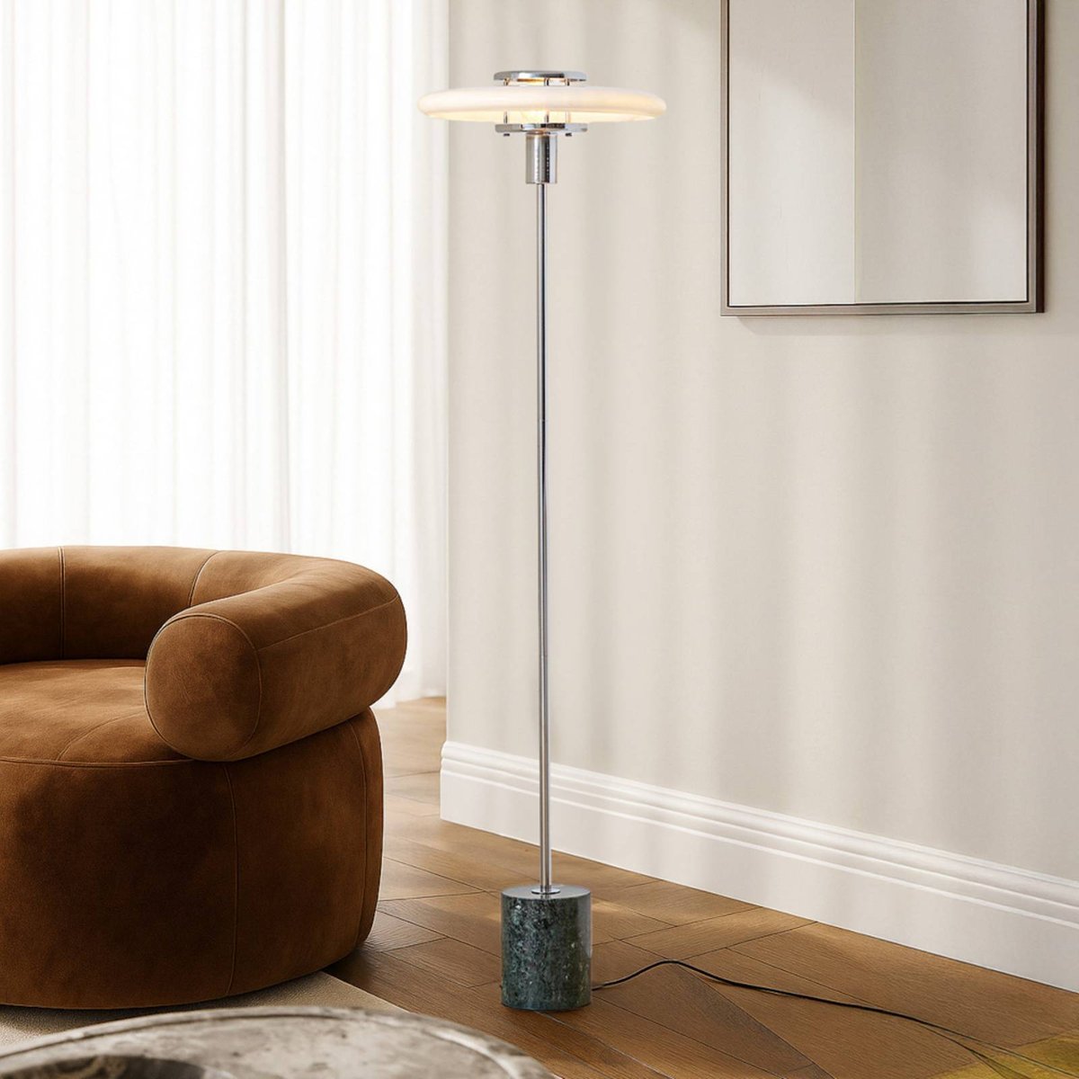 Lampadaire en verre vintage, Branford blanc, vert, LINDBY