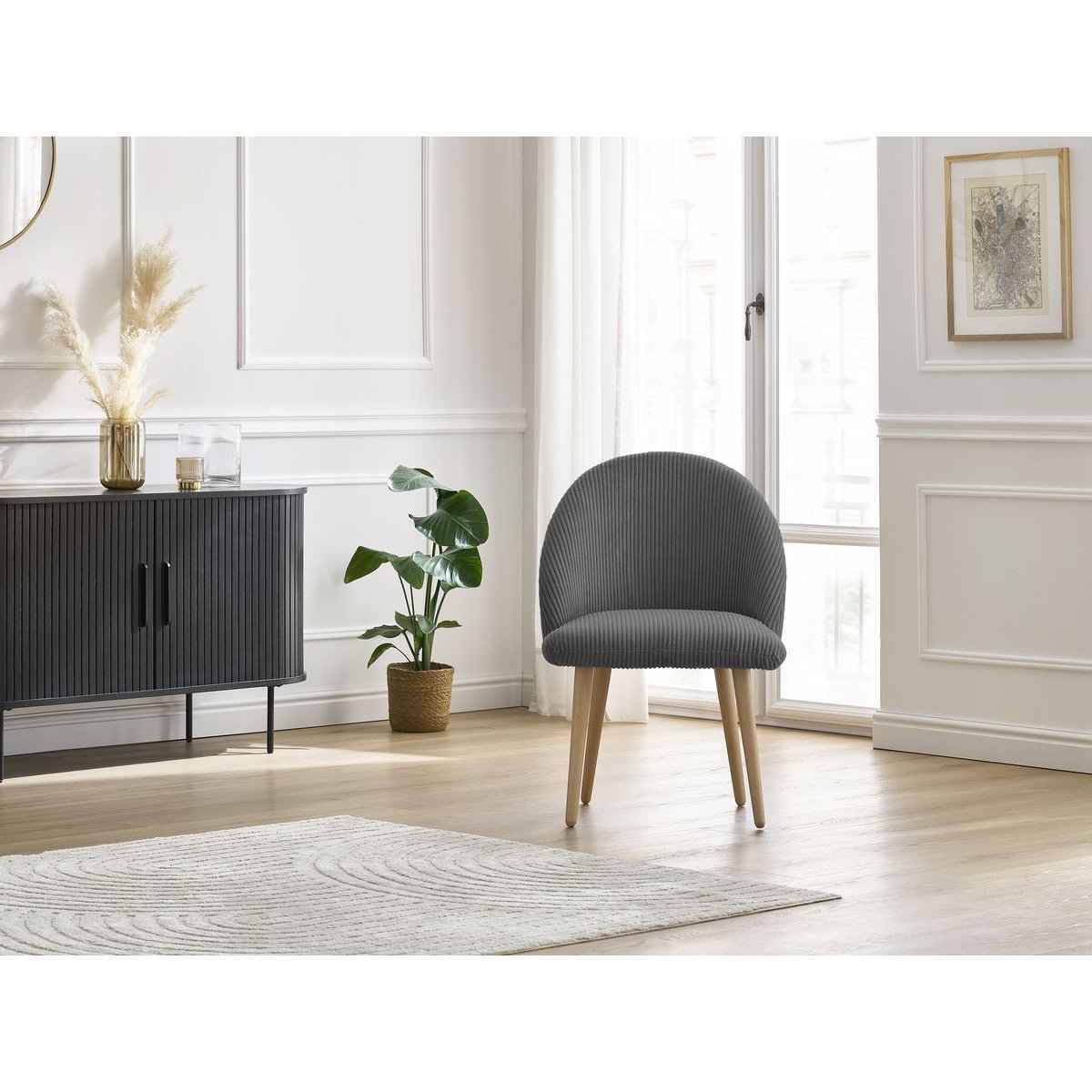 Chaise velours côtelé, LALIE gris foncé, BOBOCHIC
