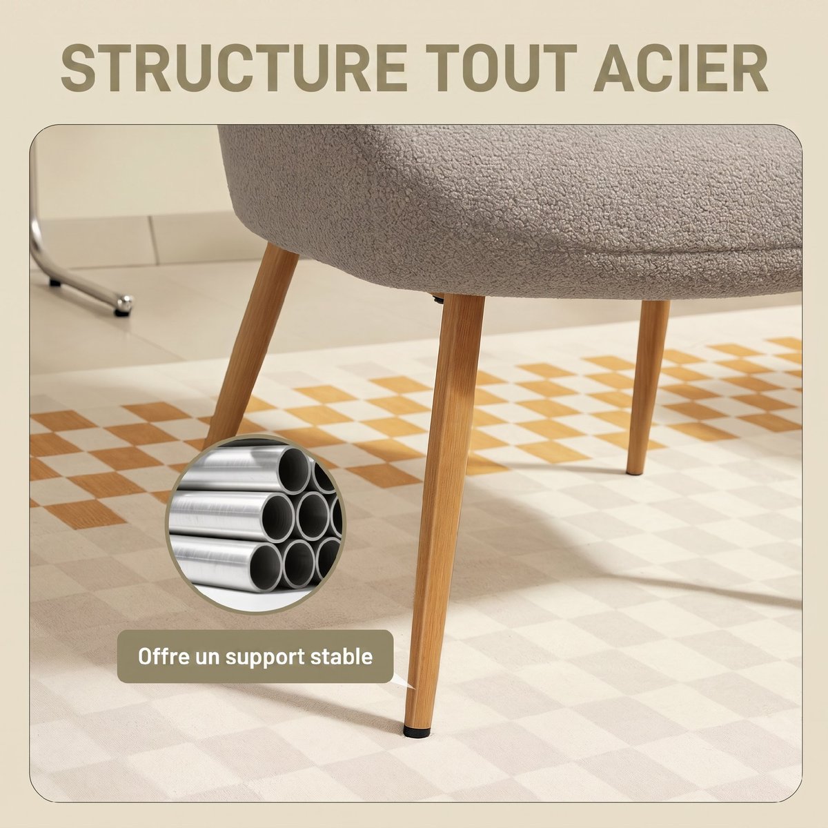 Accent Chair Tissu bouclette Gris gris, HOMCOM