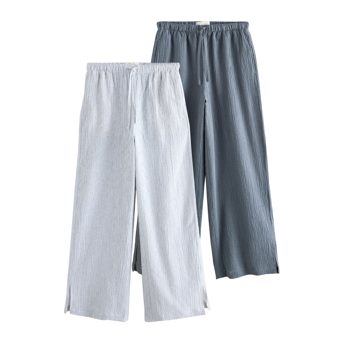 Pantalon large texturé en lin, lot de 2 rayures bleu ardoise/blanches, NEXT