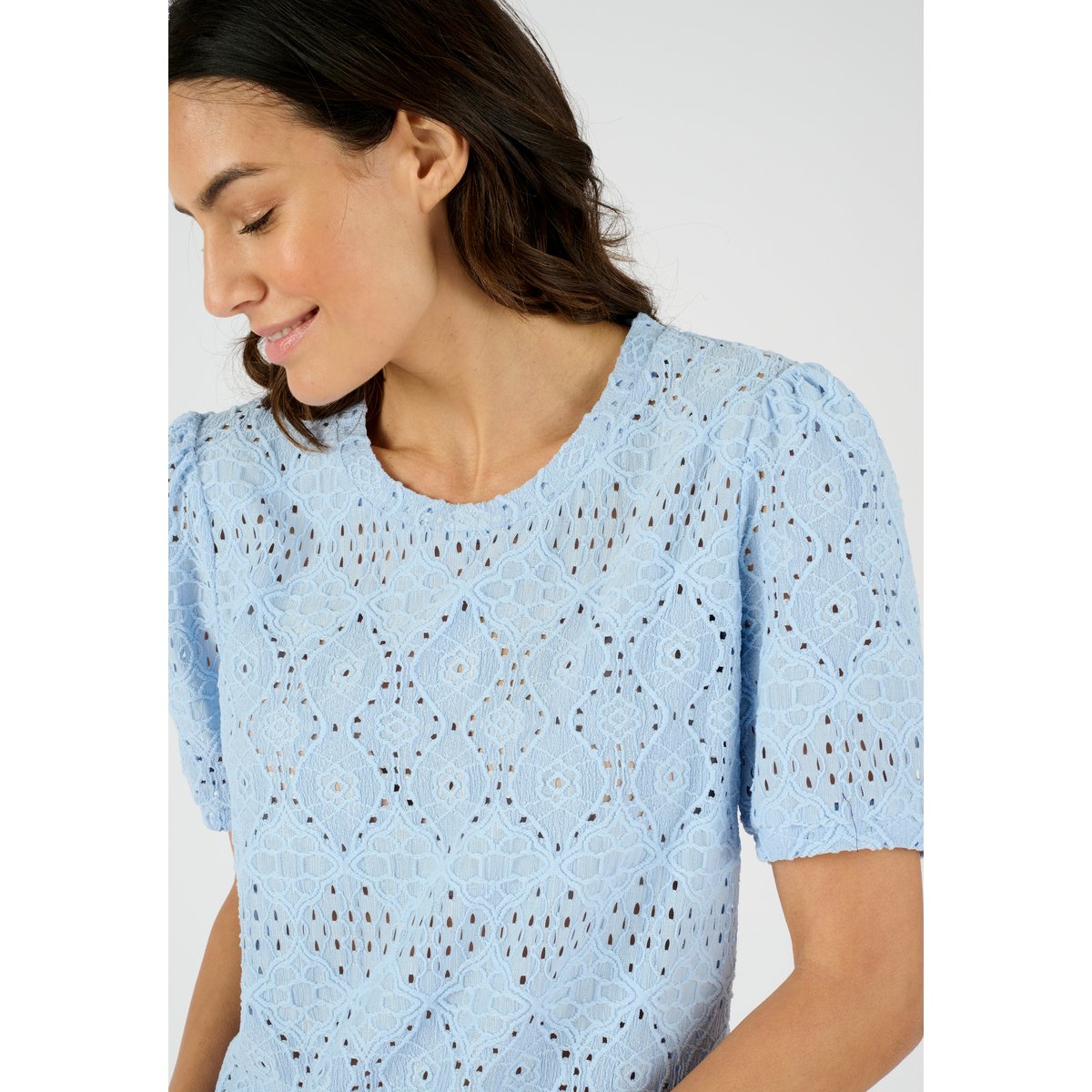 T-shirt en maille ajourée effet dentelle bleu grisé, DAMART