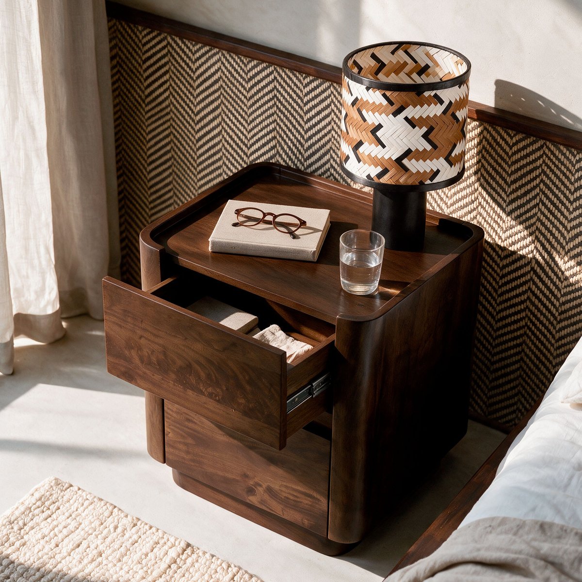 Table de chevet en bois de manguier - ALDO marron foncé, MAISON PAVANE