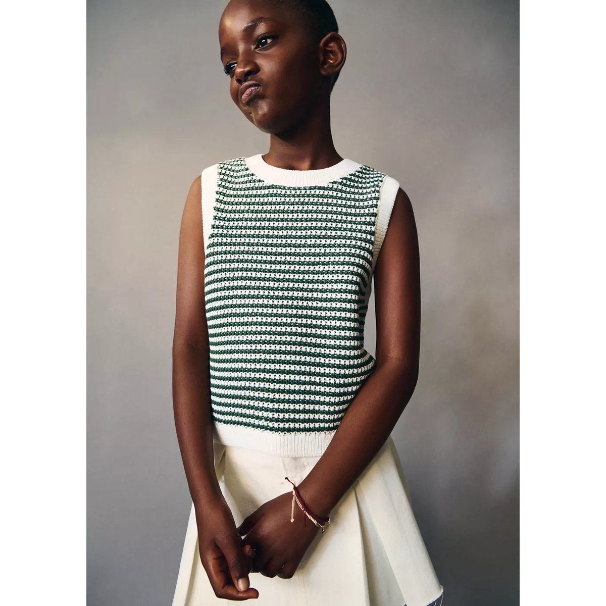 Gilet maille rayures vert, MANGO KIDS