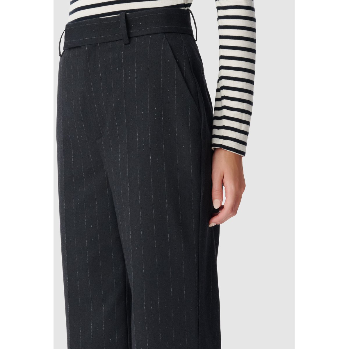 Pantalon de tailleur rayures fil textile bleu marine, IKKS