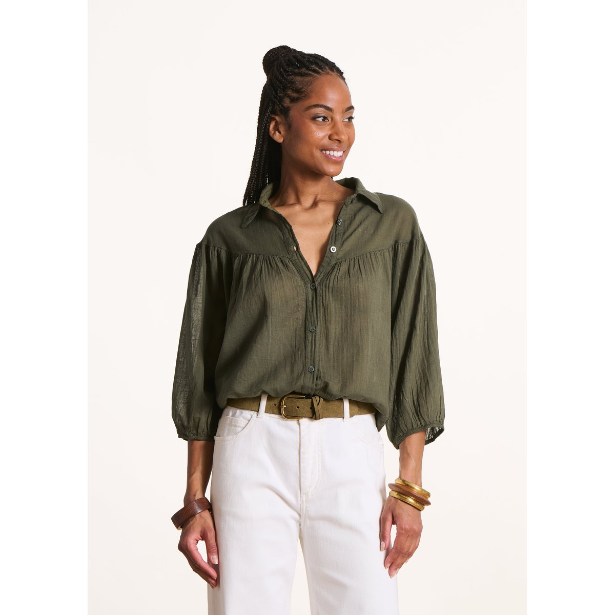 Chemise oversize en voile de coton platane, LA FEE MARABOUTEE