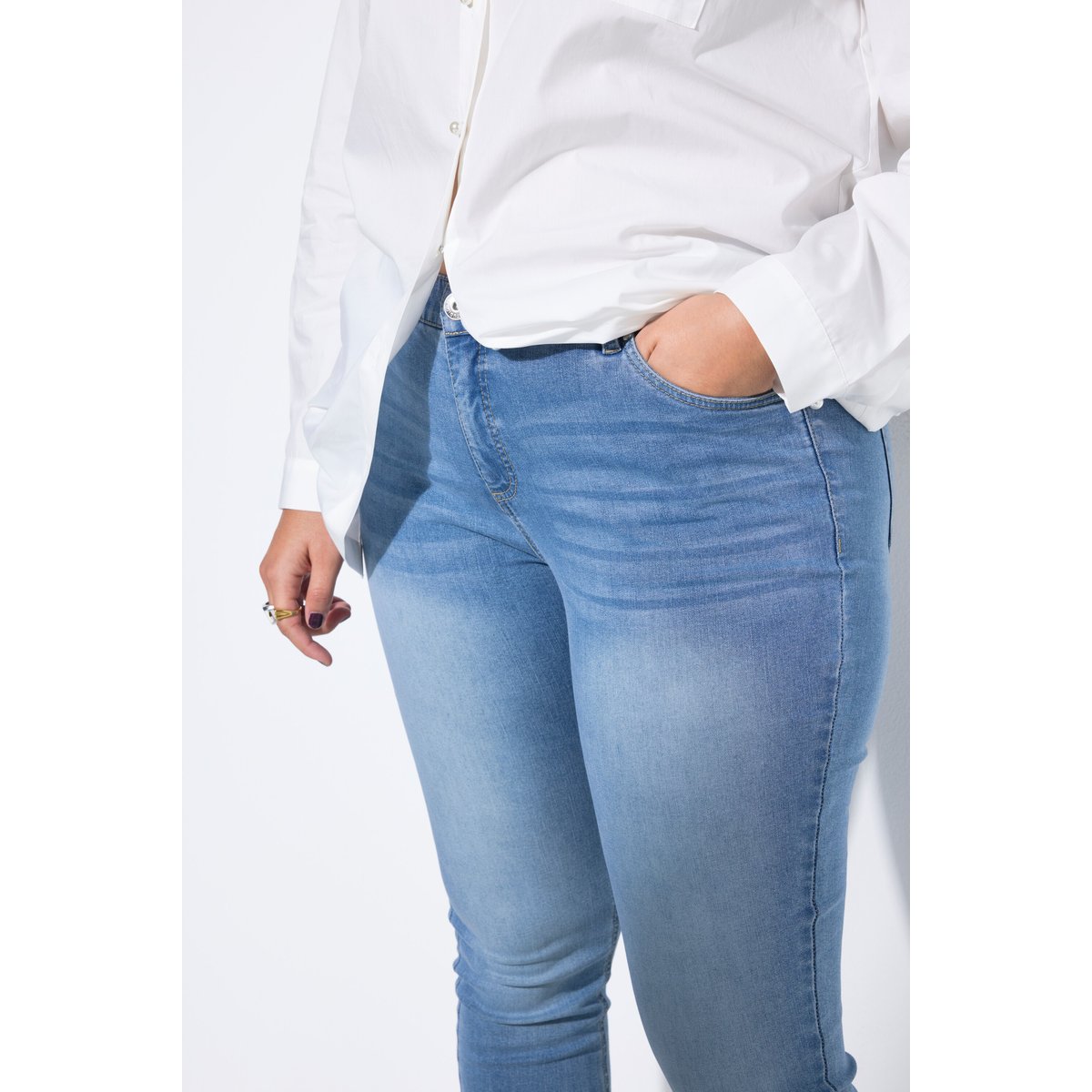 Jean Skinny en denim très doux, 5 poches bleu jean, STUDIO UNTOLD