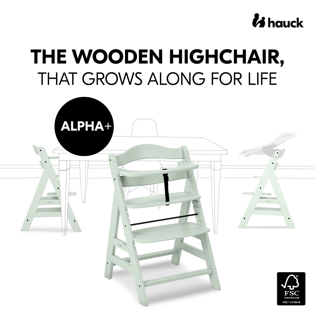 Alpha+ Wooden Highchair - Mint mint, HAUCK