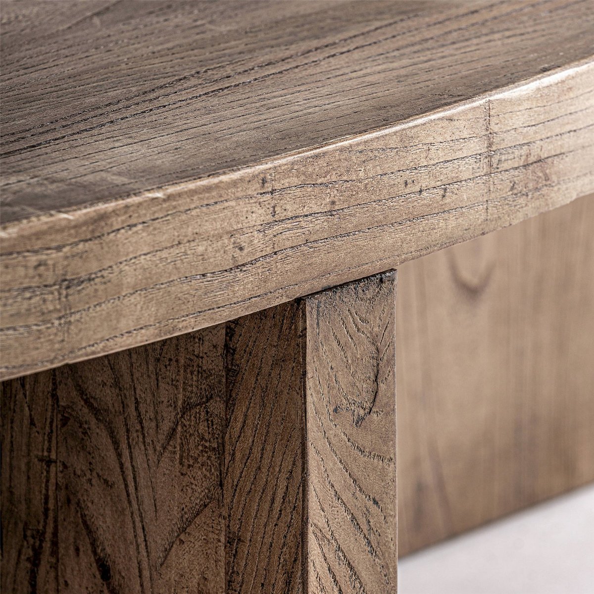 Table basse ronde en bois d'orme brun, RECOLLECTION