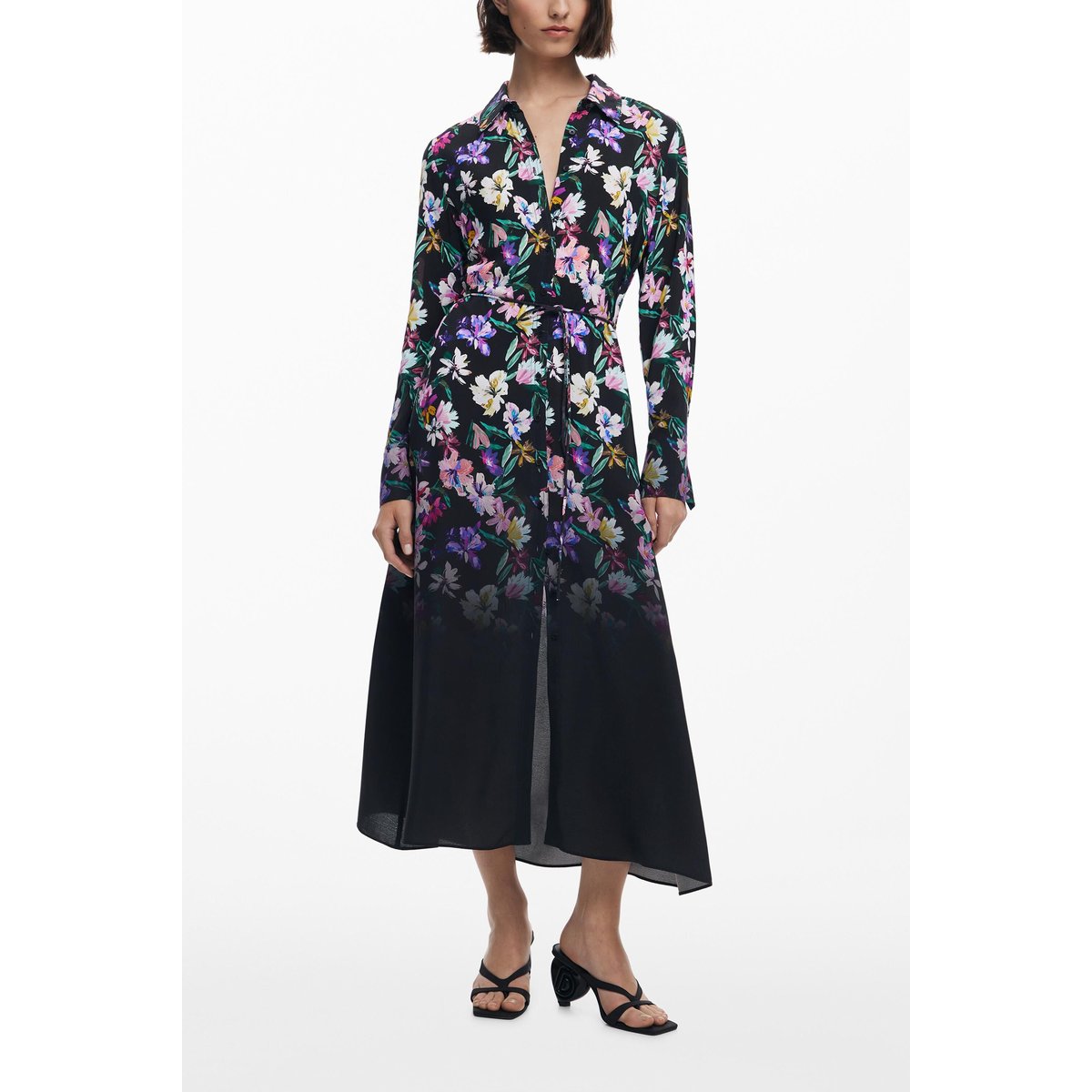 Robe chemise à fleurs dégradées multicolore, DESIGUAL