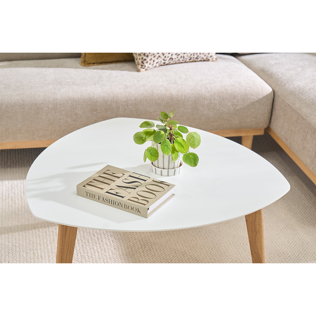 Table basse scandinave blanc et bois clair chêne L80 cm EKKA blanc, MILIBOO