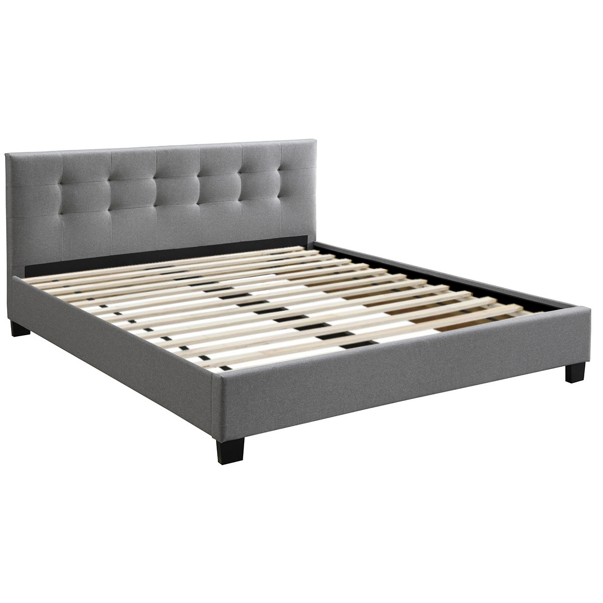 Lit 2 places 180x200 cm en tissu gris capitonné MARQUISE gris, MILIBOO