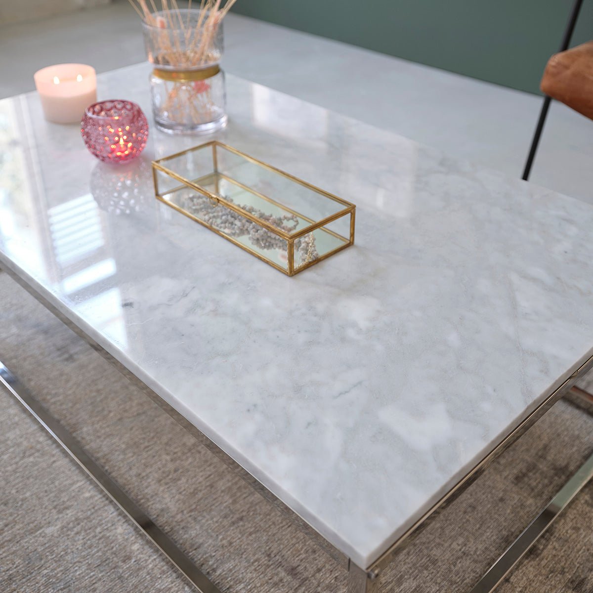 Table basse en marbre et métal 120 cm blanc, BERAH GETAH